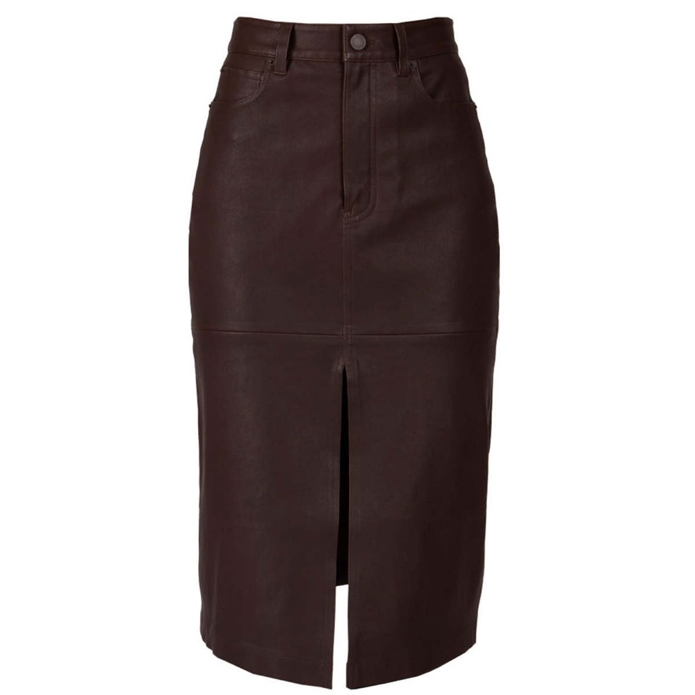 Derek Lam MIA Ftont Slit Chocolate Brown Leather Pencil Skirt NWT